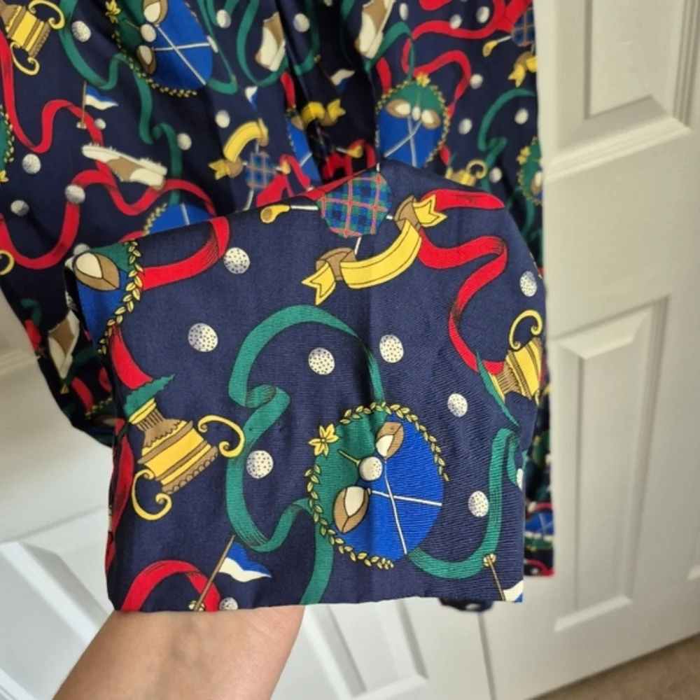 Vintage Talbots Fun Golf‎ Print Pants Navy Blue Cropped Rayon Women's Small